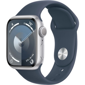 Apple Watch Series 9 GPS 45mm Silver, Storm Blue Sport Band, S/M (MR9D3)