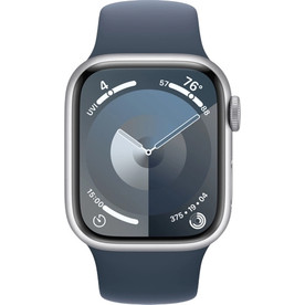 Apple Watch Series 9 GPS 45mm Silver, Storm Blue Sport Band, S/M (MR9D3)